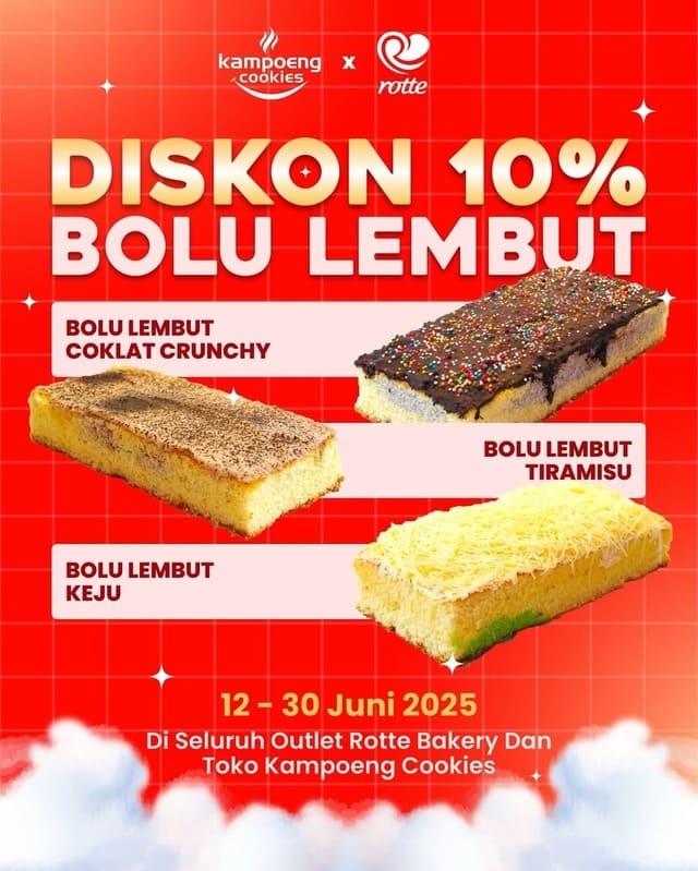 Promo Juni 2025: Diskon 10% Bolu Lembut di Rotte Bakery x Kampoeng Cookies