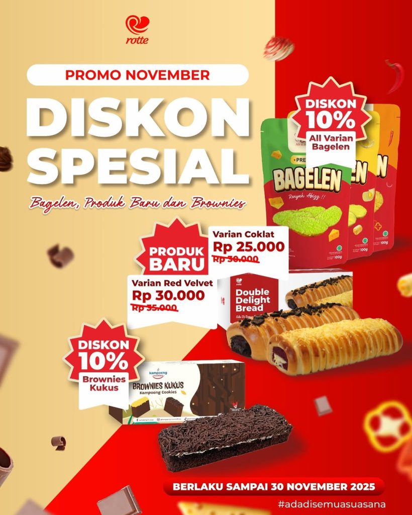 Promo November 2025: Diskon Spesial Bagelen, Brownies Kukus dan Double Delight Bread