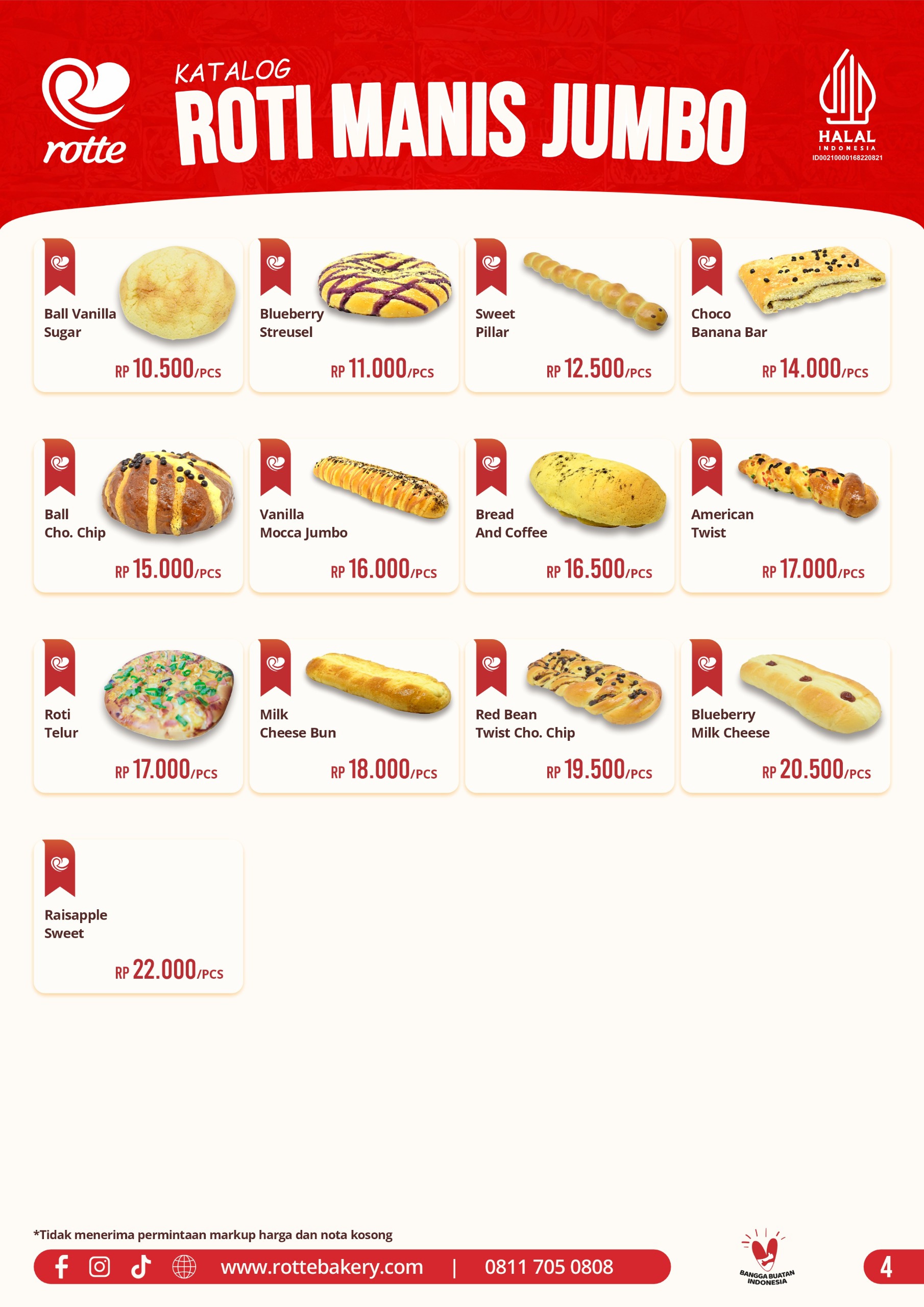 Download Gratis File Gambar Foto Katalog Harga Produk Roti Manis Rotte Bakery, Roti Manis Enak Termurah by Rotte Bakery, Beli Sekarang!