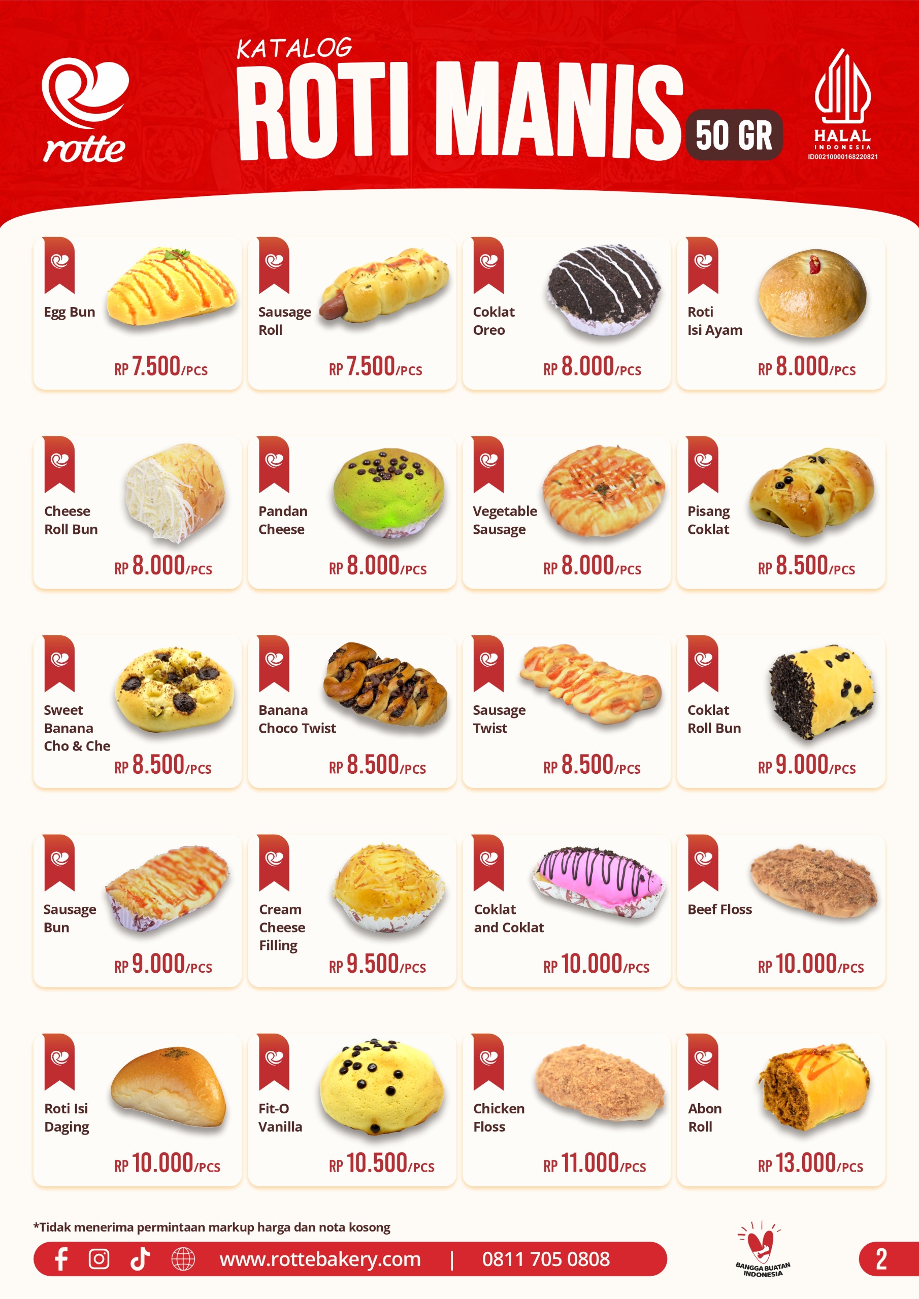 Download Gratis File Gambar Foto Katalog Harga Produk Roti Manis Rotte Bakery, Roti Manis Enak Termurah by Rotte Bakery, Beli Sekarang!