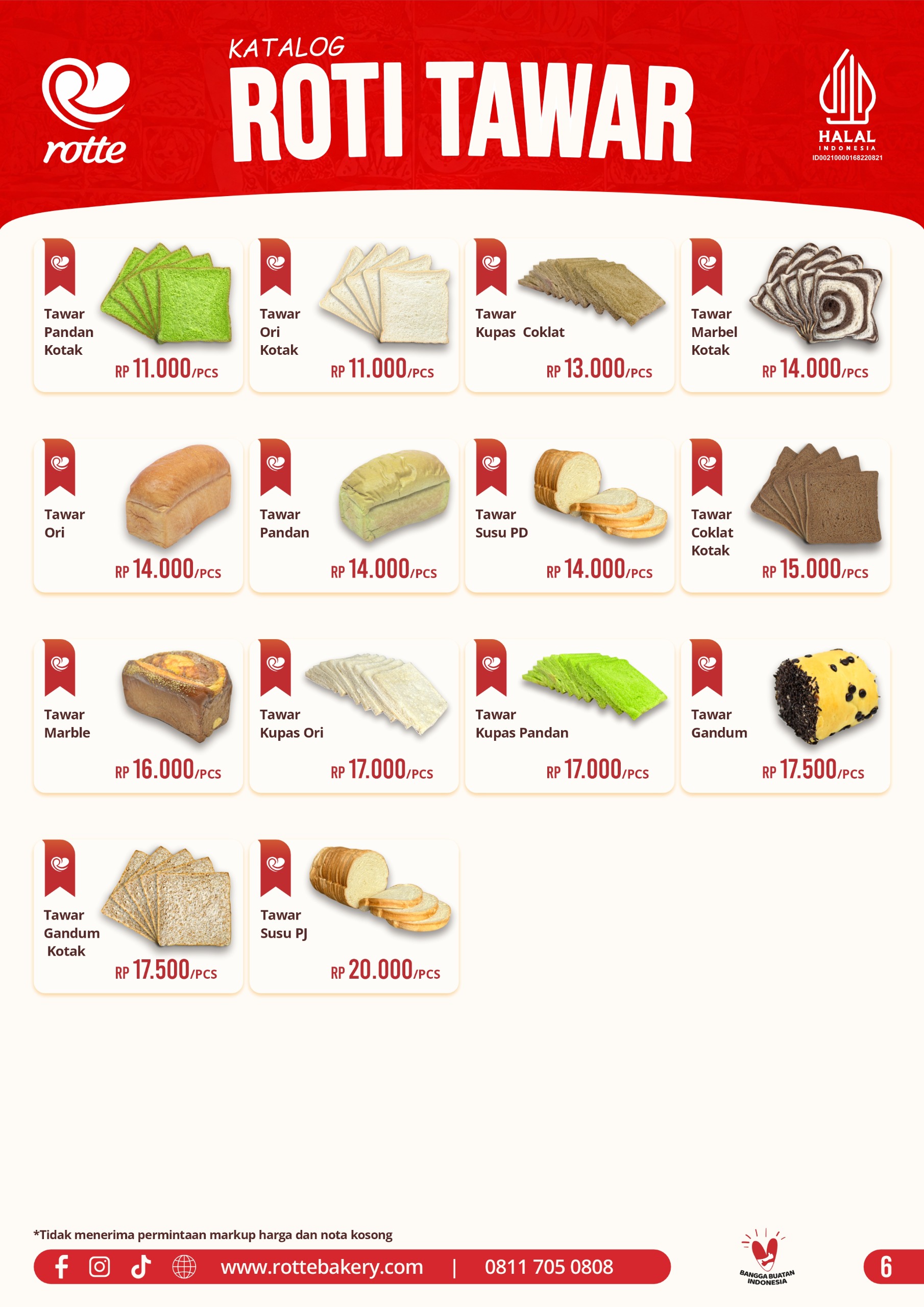 Download Gratis File Gambar Foto Katalog Harga Produk Roti tawar Rotte Bakery, Roti Manis Enak Termurah by Rotte Bakery, Beli Sekarang!