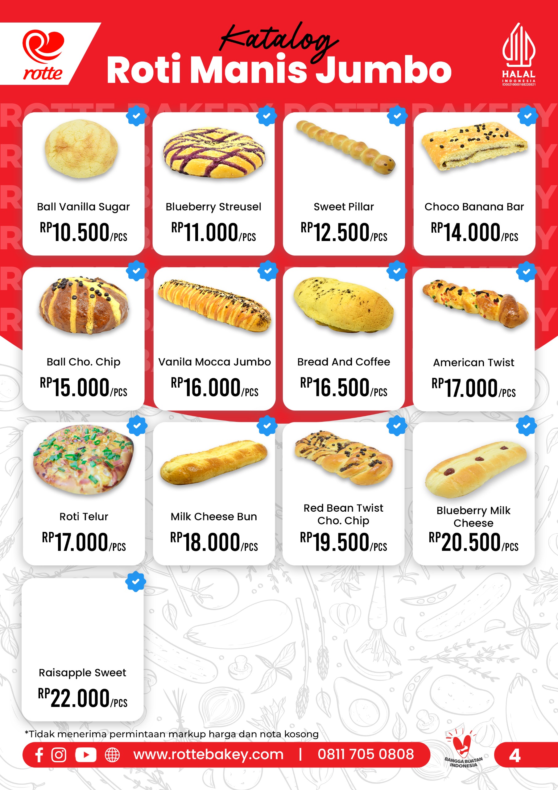 Download Gratis File Gambar Foto Katalog Harga Produk Roti Manis Rotte Bakery, Roti Manis Enak Termurah by Rotte Bakery, Beli Sekarang!