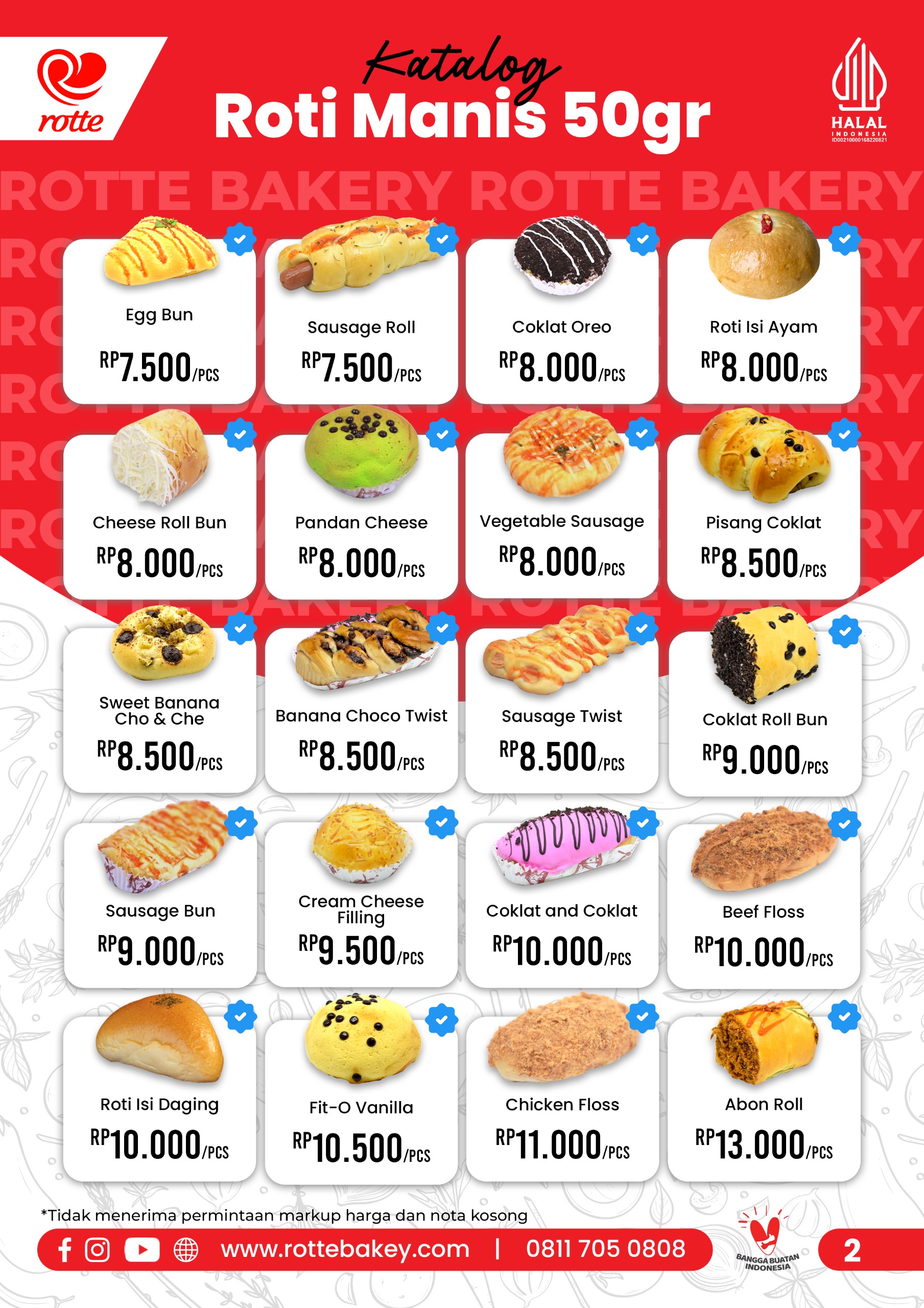Download Gratis File PDF Gambar Foto Katalog Harga Produk Roti Manis Rotte Bakery, Roti Manis Enak Termurah by Rotte Bakery, Beli Sekarang!