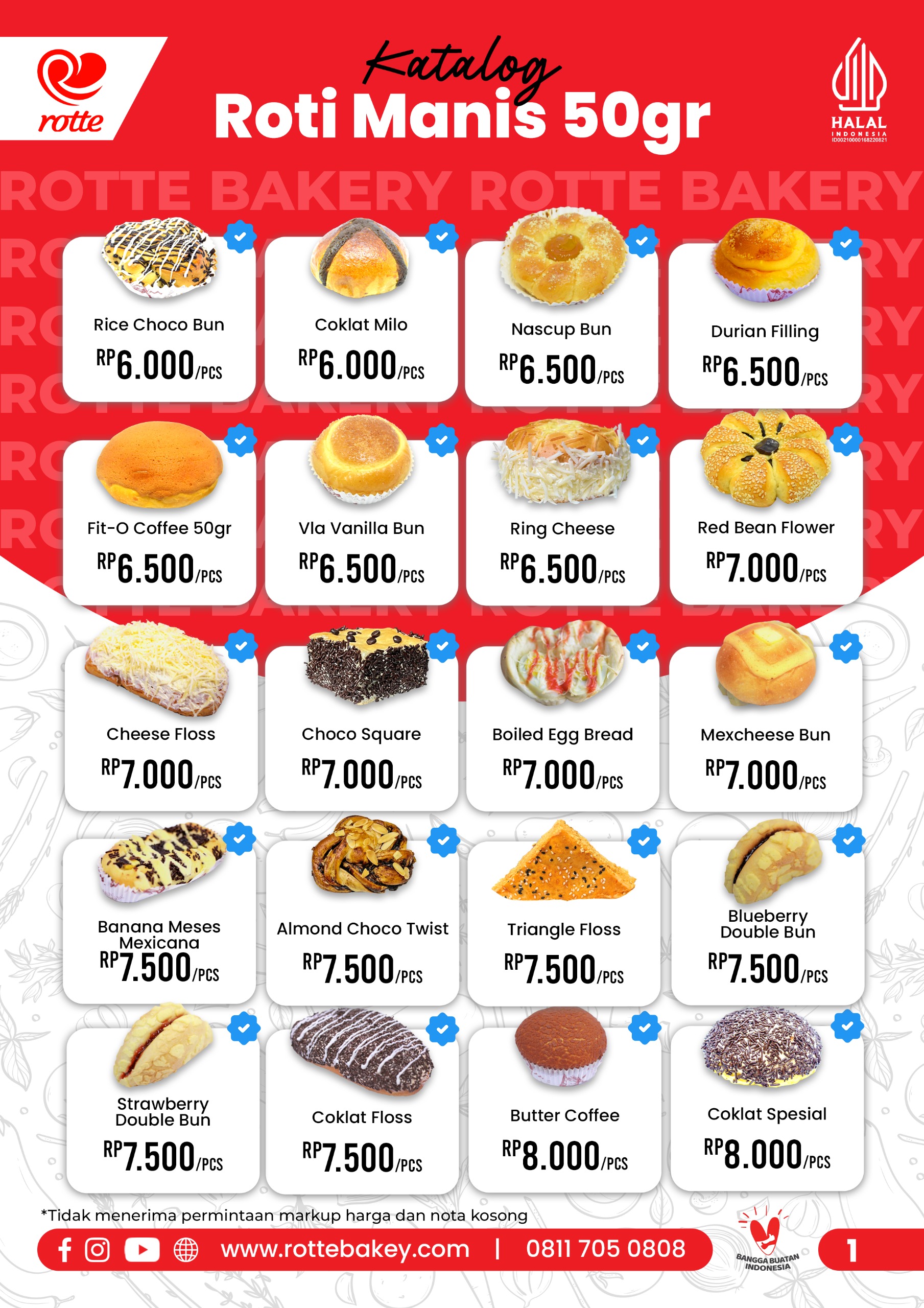 Download Gratis File PDF Gambar Foto Katalog Harga Produk Roti Manis Rotte Bakery, Roti Manis Enak Termurah by Rotte Bakery, Beli Sekarang!